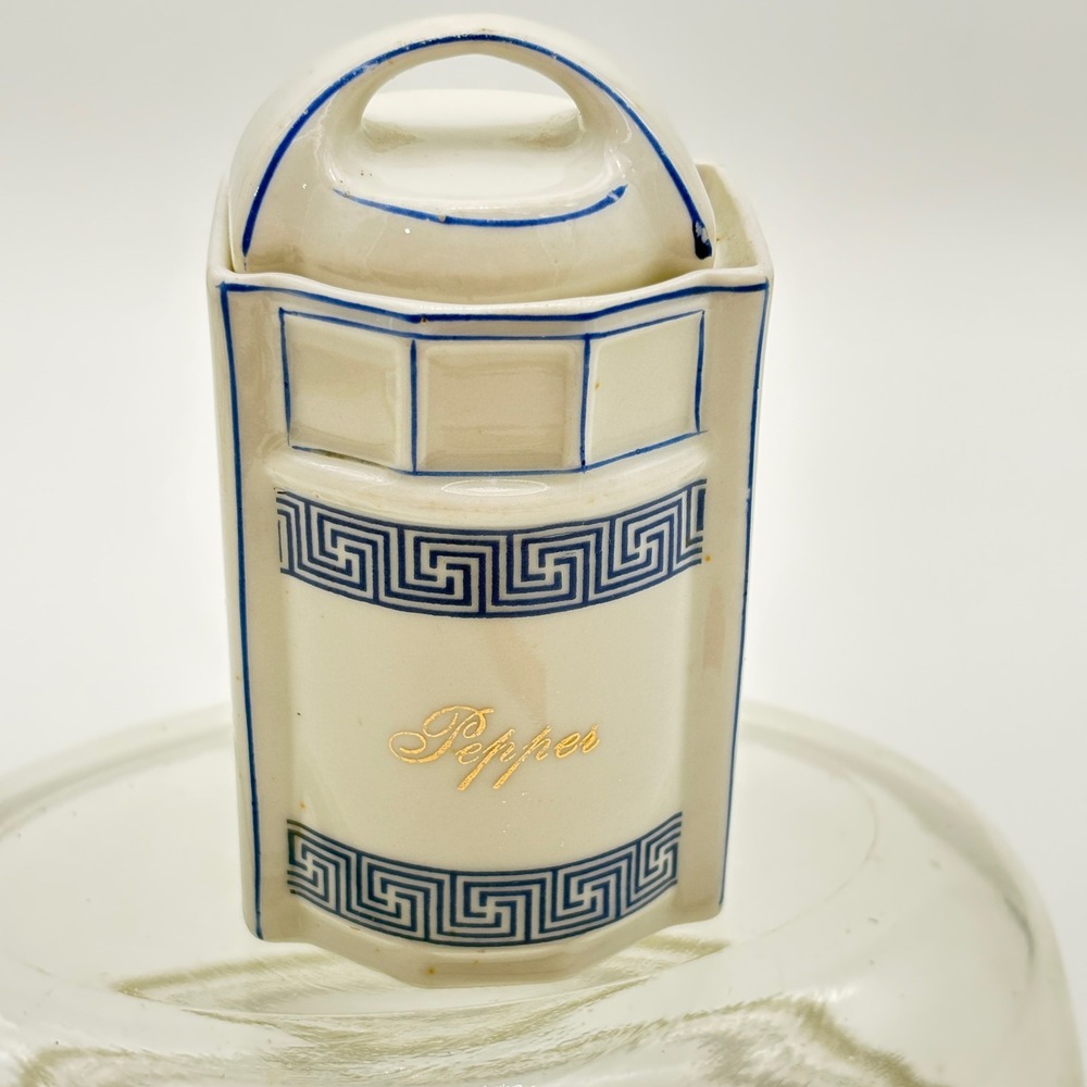 Vintage Germany Pepper Shaker Blue White Greek Key Pattern spice jar